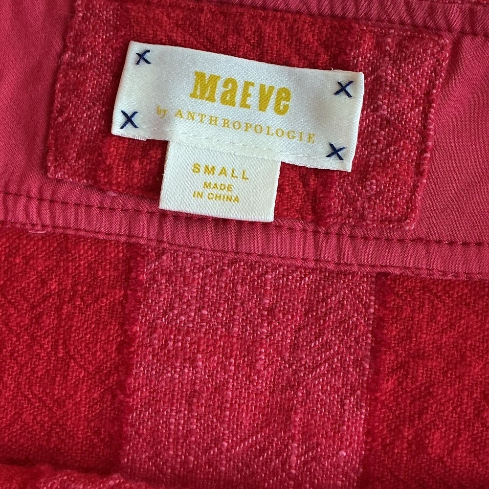 Anthropologie Maeve Women’s Dress Size Large Tonal Stripe Red Midi Paper bag SzS - Picture 13 of 14